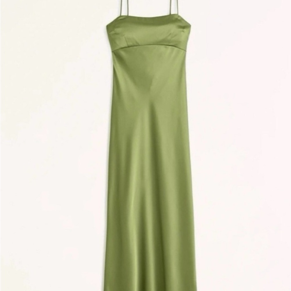 Abercrombie Green Satin Slip Dress with Spaghetti Straps Open Back NWT XSmallPet